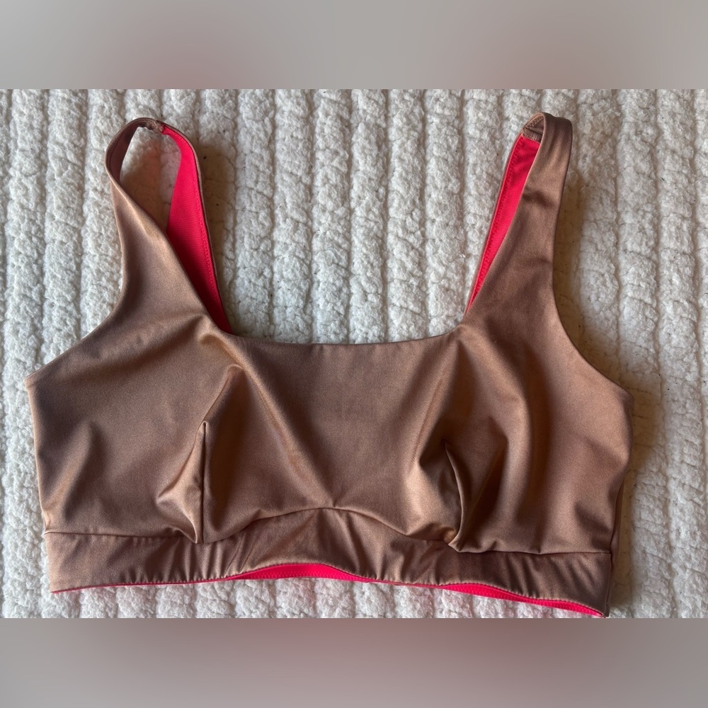 Yitty Headliner Shaping Midi Bralette Pink & Gold Sports Bra Top Size Large
